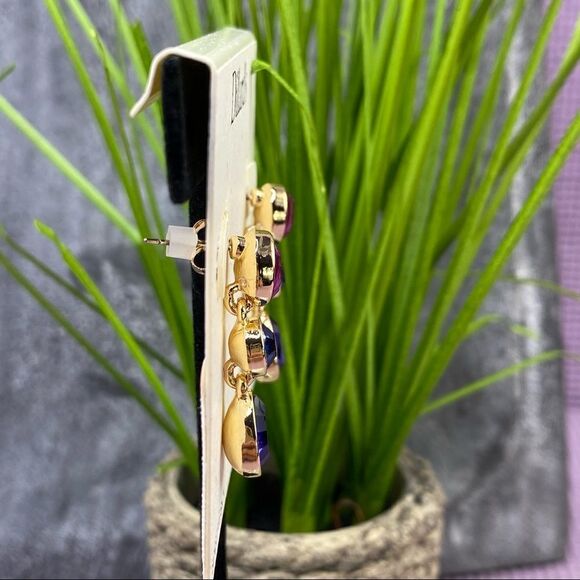 Dillard’s Tri Color Dangle Chandelier Earrings Pink Blue Purple - Picture 3 of 7